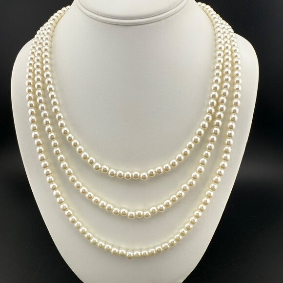Faux Pearl Long Single Strand Necklace Elegant Opera Length Beaded Jewelry Acces - Picture 1 of 8